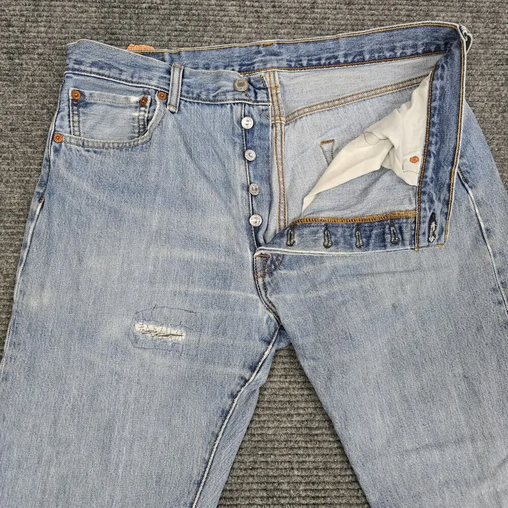 Levi's 501 Jeans Mens 35x30 Tag 36x30 Light Wash Button Fly Distressed